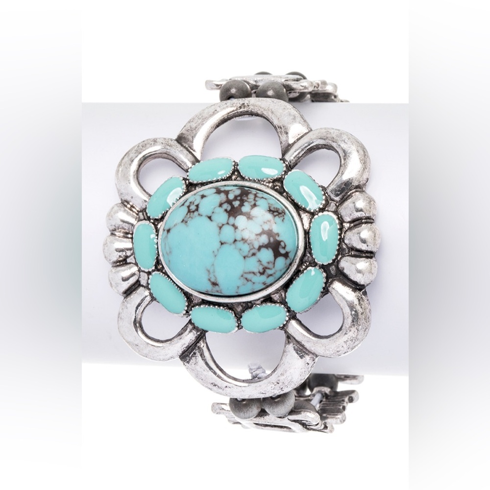 Western Stone Flower Elastic Statement Bracelet
